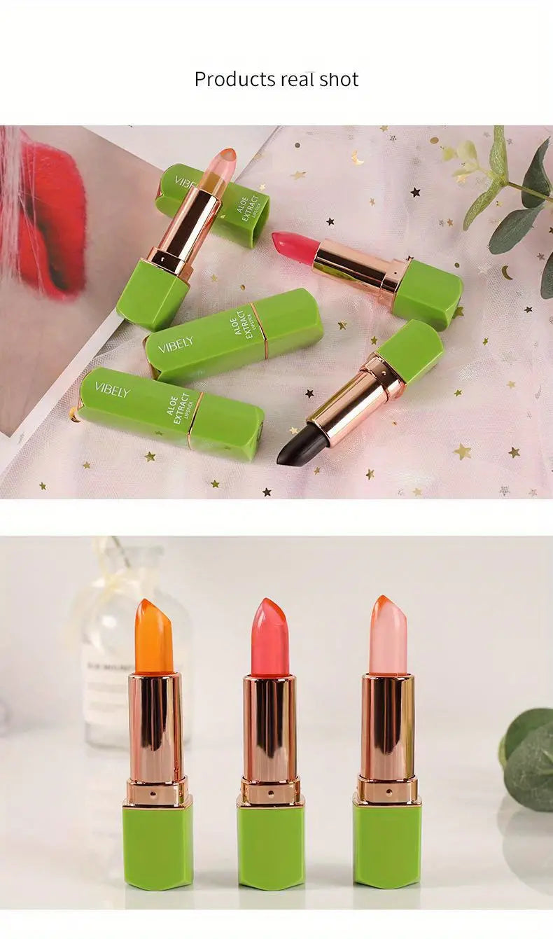 Labial de aloe vera con brillo y cambio de color