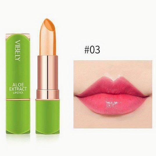Labial de aloe vera con brillo y cambio de color
